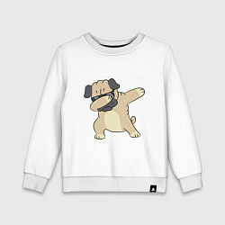 Свитшот хлопковый детский Дэббинг мопс в чёрных очках - Dabbing dog, цвет: белый