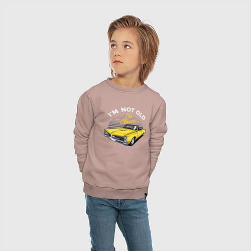 Детский свитшот Желтый ретро-автомобиль / Пыльно-розовый – фото 4