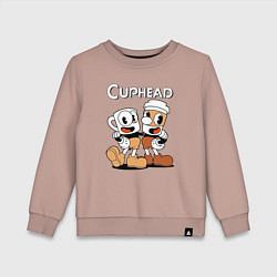 Свитшот хлопковый детский Cuphead 2 чашечки, цвет: пыльно-розовый