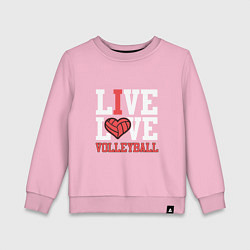 Свитшот хлопковый детский Live Love Volleyball, цвет: светло-розовый