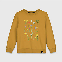 Свитшот хлопковый детский Акварельная иллюстрация полевых цветов, цвет: горчичный