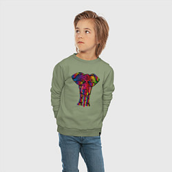 Свитшот хлопковый детский Психоделически раскрашенный слон, цвет: авокадо — фото 2