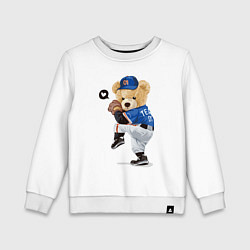 Свитшот хлопковый детский МИШКА БЕЙСБОЛИСТ, цвет: белый