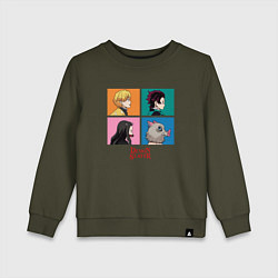 Свитшот хлопковый детский Клинок, рассекающий демонов Коллаж, цвет: хаки