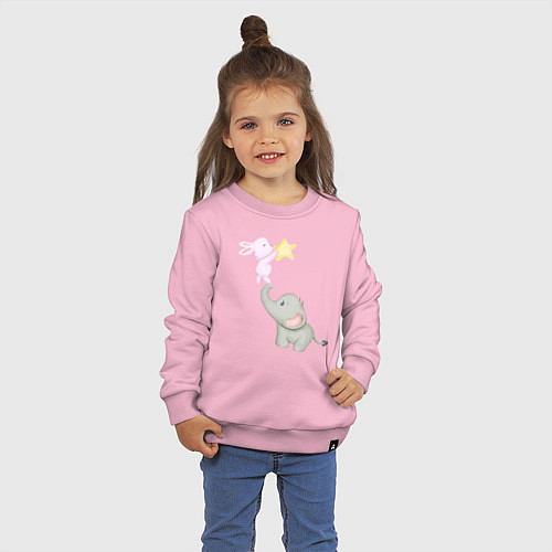 Детский свитшот Милый Слонёнок и Кролик Играют Со Звездой / Светло-розовый – фото 3