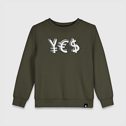Свитшот хлопковый детский YES юань, евро, доллар, цвет: хаки