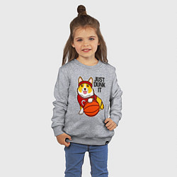 Свитшот хлопковый детский JUST DUNK IT корги, цвет: меланж — фото 2