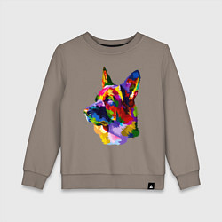 Свитшот хлопковый детский Немецкие овчарки красочная голова, цвет: утренний латте