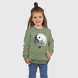 Свитшот хлопковый детский Инь Янь по совиному, цвет: авокадо — фото 2