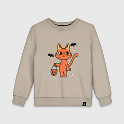 Свитшот хлопковый детский CAT FOR HALLOWEEN, цвет: миндальный