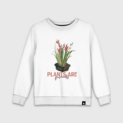 Свитшот хлопковый детский Plants are friends, цвет: белый