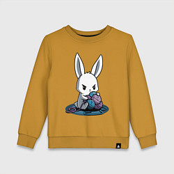 Свитшот хлопковый детский Зайчонок обнял клубки The bunny hugged the balls, цвет: горчичный