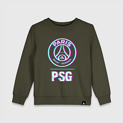Свитшот хлопковый детский PSG FC в стиле Glitch, цвет: хаки