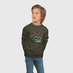 Свитшот хлопковый детский Retro зеленый ретро-автомобиль, цвет: хаки — фото 2