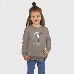Свитшот хлопковый детский Tesla Logo Тесла Логотип, цвет: утренний латте — фото 2