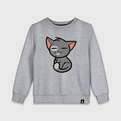 Свитшот хлопковый детский Анимешный серый котик сидит, цвет: меланж