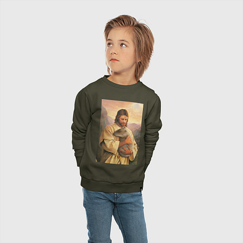 Детский свитшот Иисус и капибара / Хаки – фото 4