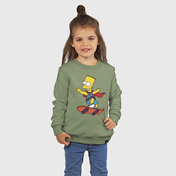 Свитшот хлопковый детский Барт Симпсон - крутой скейтер, цвет: авокадо — фото 2