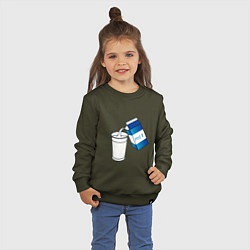 Свитшот хлопковый детский Люблю пить молоко, цвет: хаки — фото 2