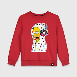 Свитшот хлопковый детский Гомер Симпсон в звёздном балахоне и в наушниках, цвет: красный