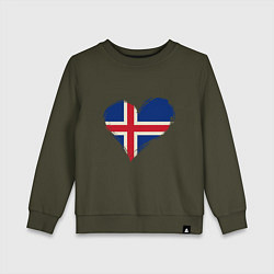 Свитшот хлопковый детский Сердце - Исландия, цвет: хаки