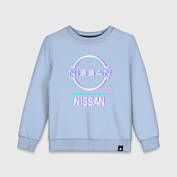 Свитшот хлопковый детский Значок Nissan в стиле glitch, цвет: мягкое небо