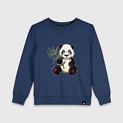 Свитшот хлопковый детский Панда кушает бамбук, цвет: тёмно-синий