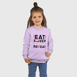 Свитшот хлопковый детский Надпись: eat sleep Quake repeat, цвет: лаванда — фото 2