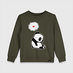 Свитшот хлопковый детский Панда о разбитом сердце, цвет: хаки