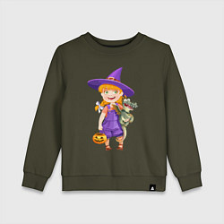 Свитшот хлопковый детский Ведьма малолетка - halloween, цвет: хаки