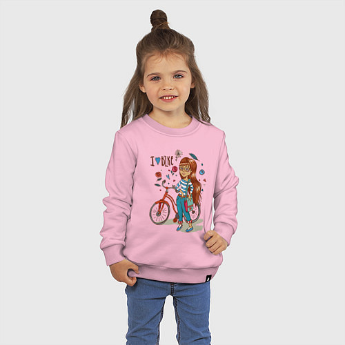 Детский свитшот Девушка с велосипедом / Светло-розовый – фото 3