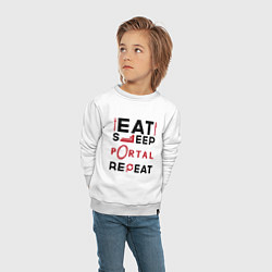 Свитшот хлопковый детский Надпись: eat sleep Portal repeat, цвет: белый — фото 2