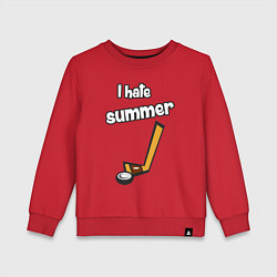 Свитшот хлопковый детский Я ненавижу лето - хоккеист, цвет: красный