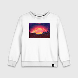 Свитшот хлопковый детский 3D неоновые горы на закате, цвет: белый