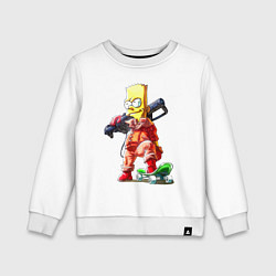 Свитшот хлопковый детский Крутой Барт Симпсон с оружием на плече и скейтборд, цвет: белый