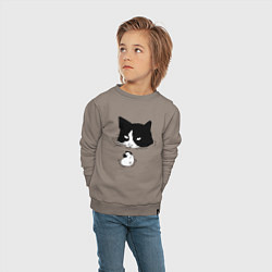 Свитшот хлопковый детский Кот сидит в воде и сторожит утёнка, цвет: утренний латте — фото 2