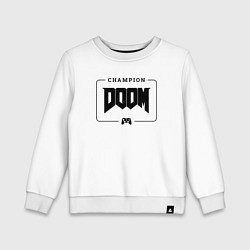 Свитшот хлопковый детский Doom gaming champion: рамка с лого и джойстиком, цвет: белый