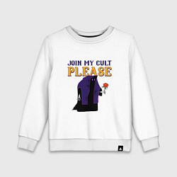 Свитшот хлопковый детский Join my cult please, цвет: белый