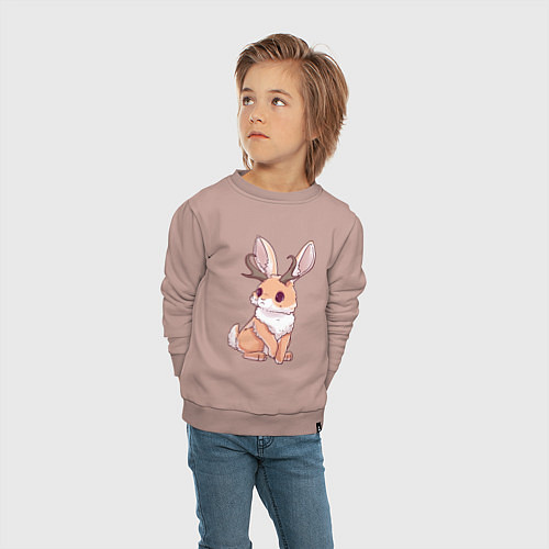 Детский свитшот Кролик с рожками - кролик олень / Пыльно-розовый – фото 4