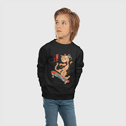 Свитшот хлопковый детский Кот самурай скейтбордист, цвет: черный — фото 2