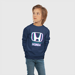 Свитшот хлопковый детский Значок Honda в стиле glitch, цвет: тёмно-синий — фото 2