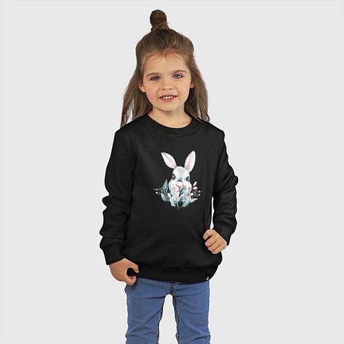 Детский свитшот Кролик в цветах / Черный – фото 3
