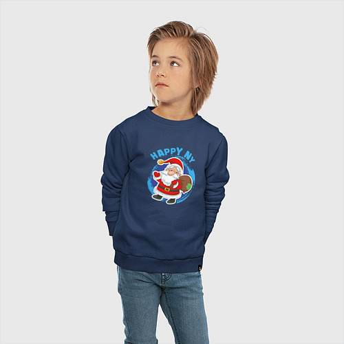 Детский свитшот Мультяшный Санта Клаус с мешком подарков / Тёмно-синий – фото 4