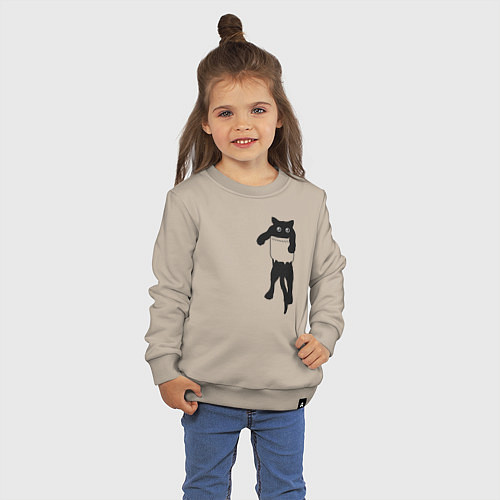 Детский свитшот Черный котик в кармане / Миндальный – фото 3