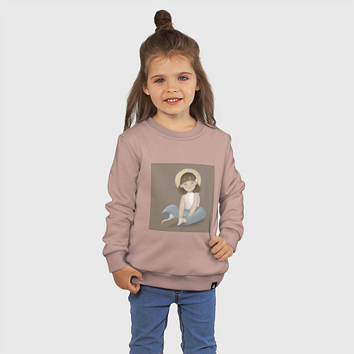 Детский свитшот Мультяшная девочка в шляпке / Пыльно-розовый – фото 3