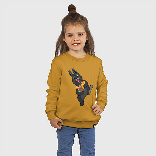 Детский свитшот Черный кролик с морковкой / Горчичный – фото 3