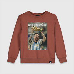 Свитшот хлопковый детский Lionel Messi - world champion - Argentina, цвет: кирпичный
