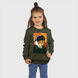 Свитшот хлопковый детский Кот Ван Гога портрет с отрезанным ухом - пародия, цвет: хаки — фото 2