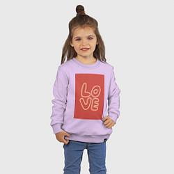 Свитшот хлопковый детский Слово Love на красном прямоугольном фоне, цвет: лаванда — фото 2