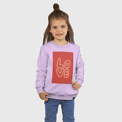 Свитшот хлопковый детский Слово Love на красном прямоугольном фоне, цвет: лаванда — фото 2